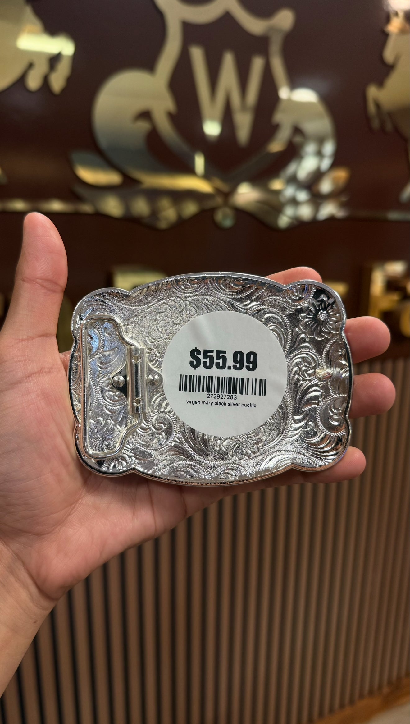 Virgin Mary Black Silver Buckle