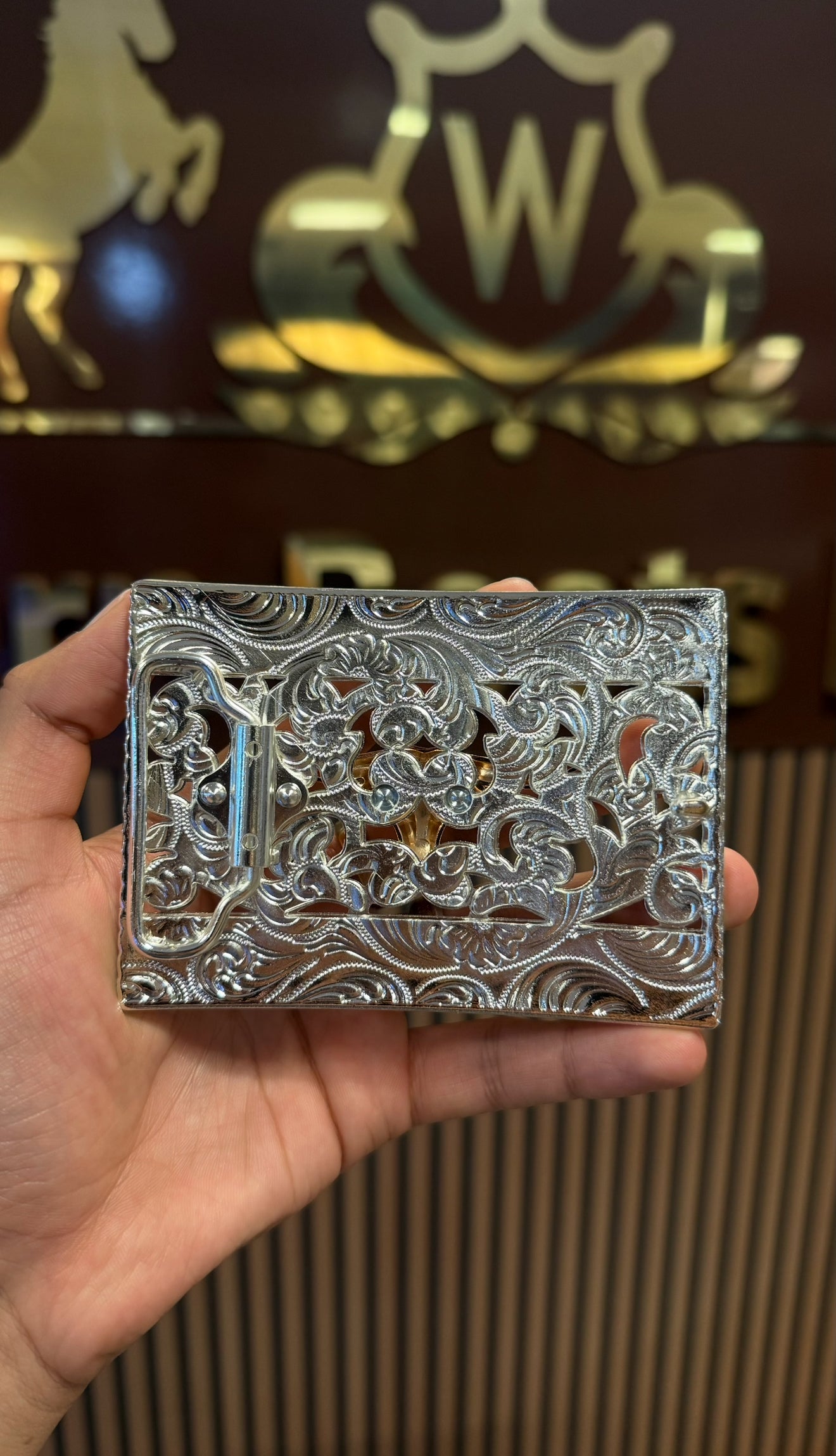 Long Horn Rose Gold Aztec Silver Buckle