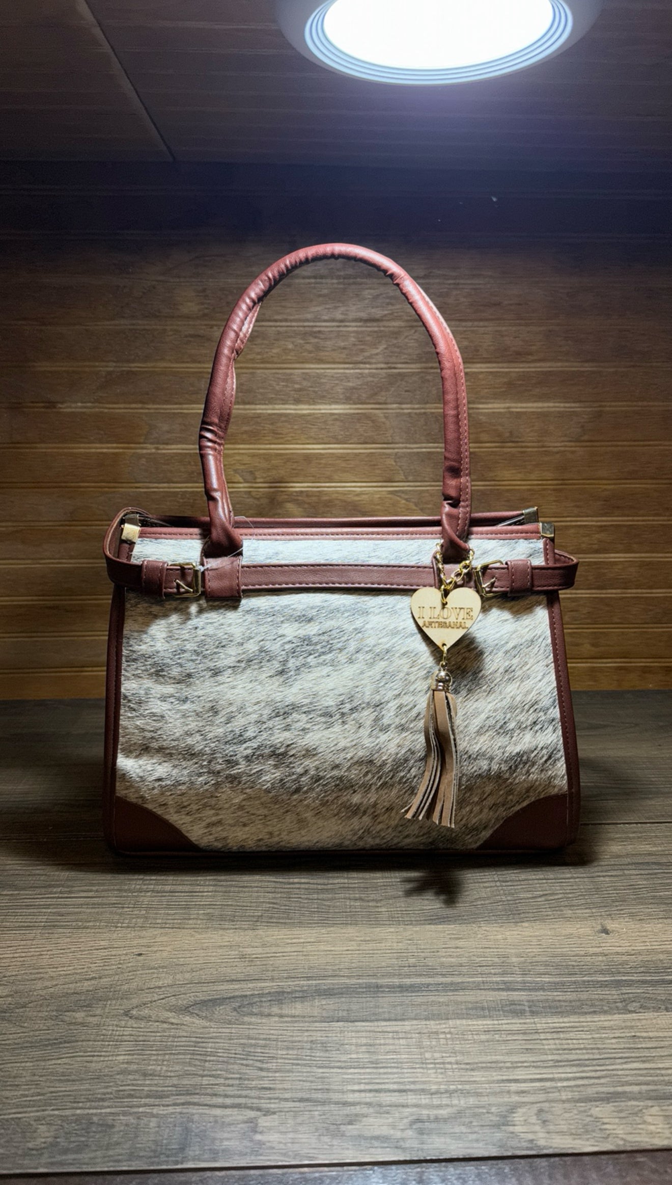 Lucia Brown Hand Tool White Fur Women Purse
