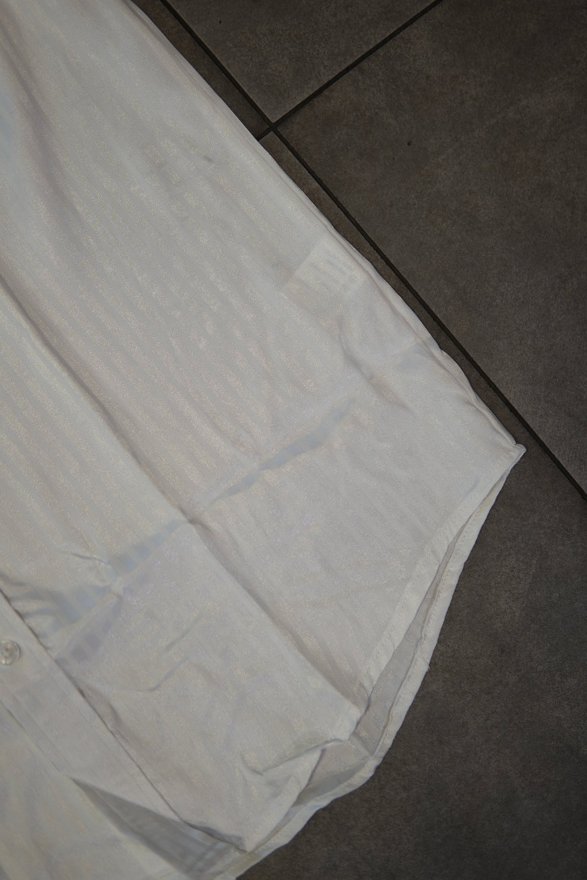 Men’s Long Sleve Button Up - Silky Striped White