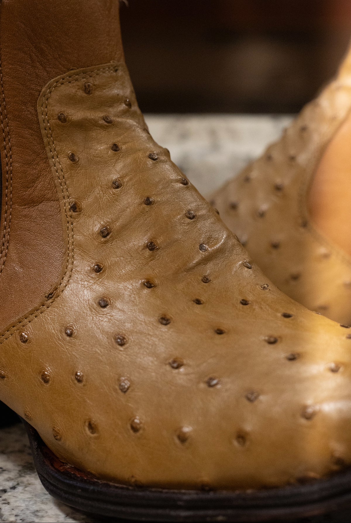 Ostrich Square Toe “Honey Comb” Botin