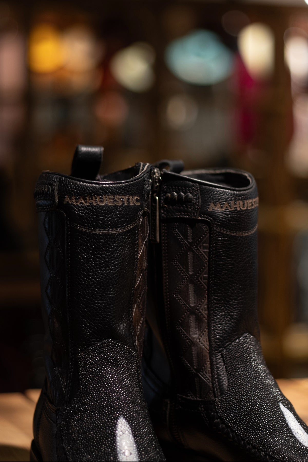 Mahuestic Stingray Negro Zip Up Narrow Square Toe Boots