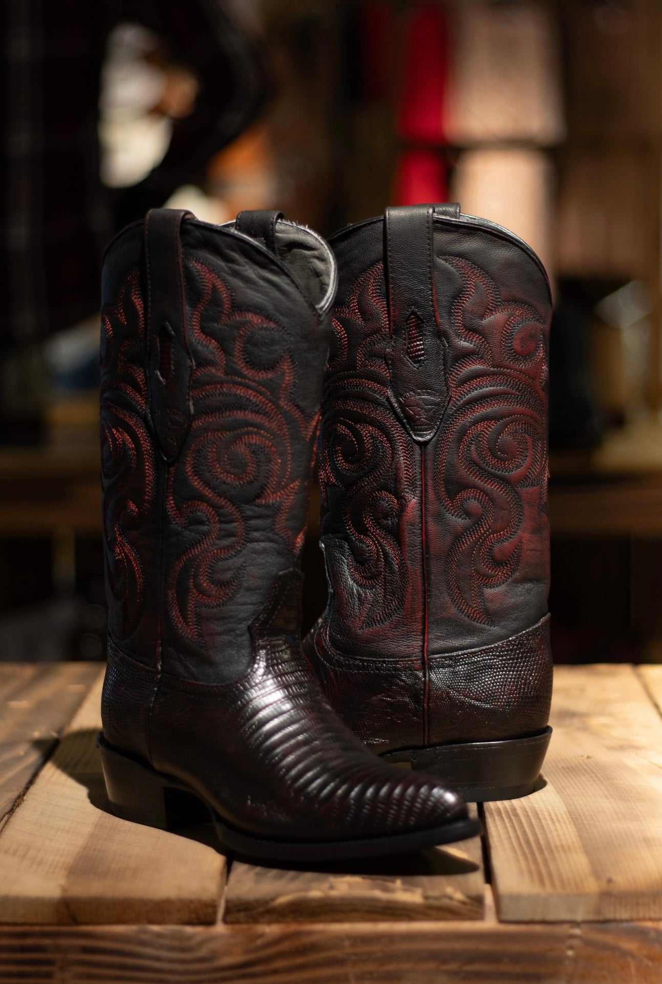 Lizard J Toe “Black Cherry” Boots