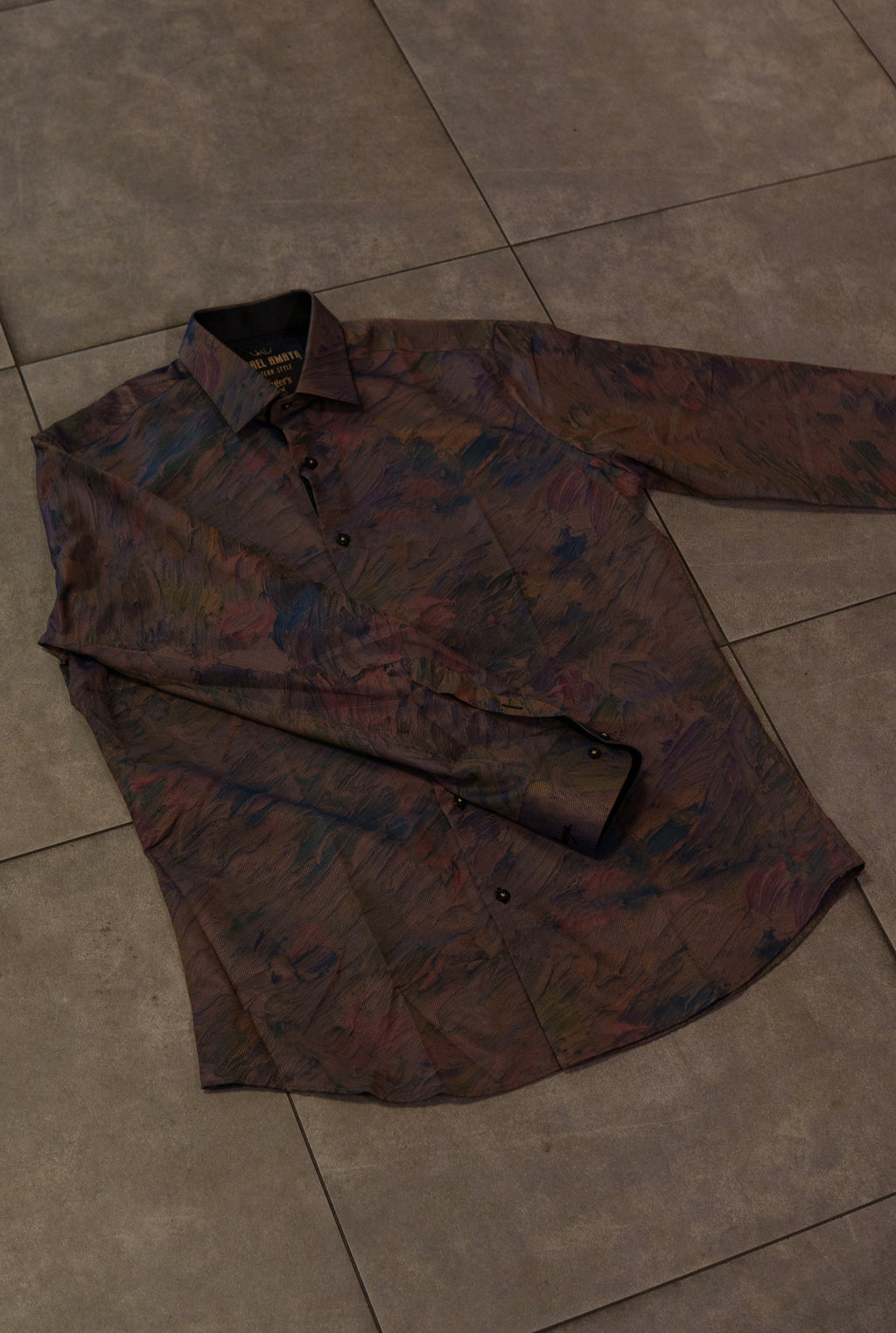 Men’s Printed Long Sleeve Button Up - Brown Oil