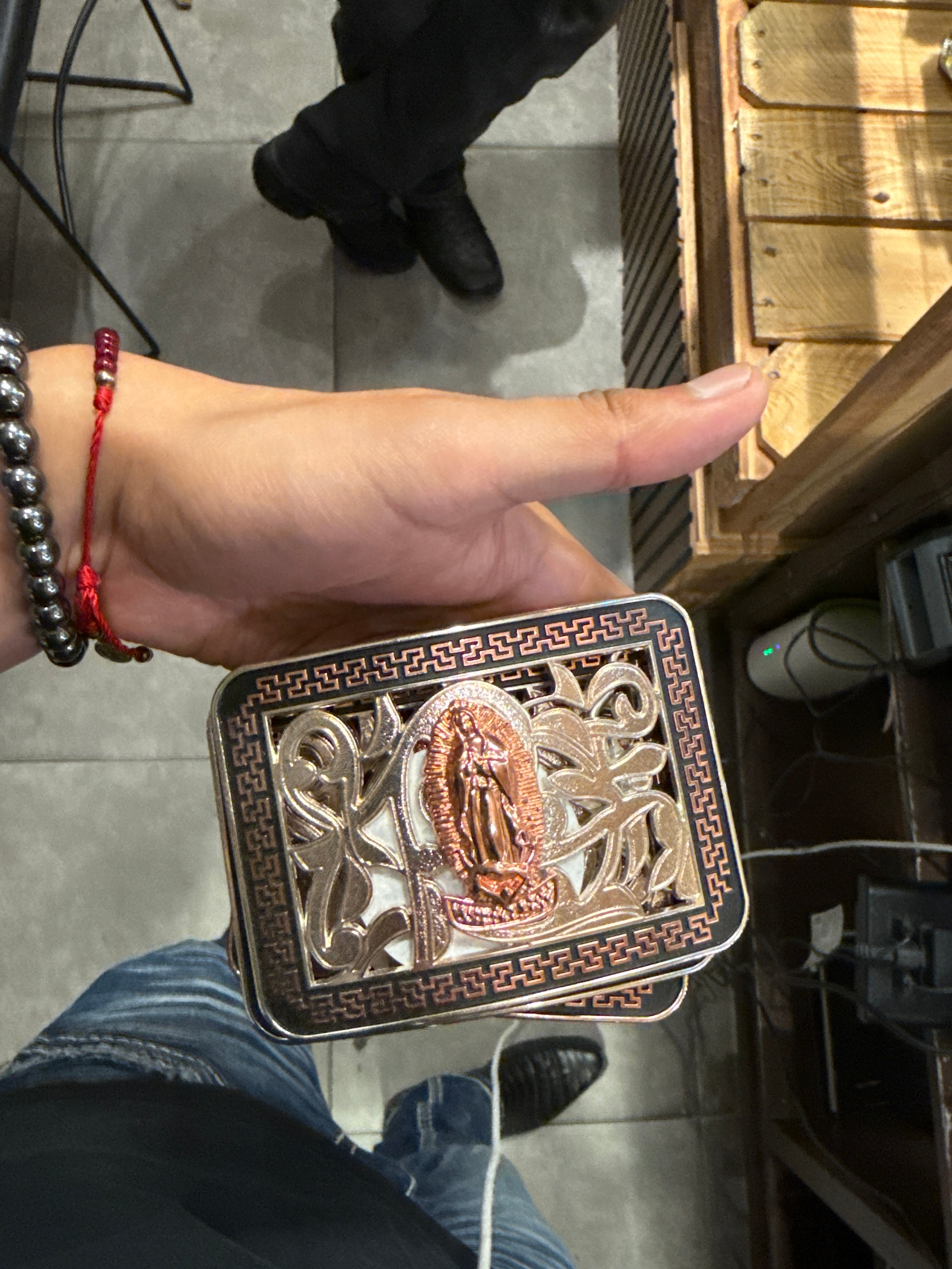 Virgin Mary Rose Pink Square Western Buckle