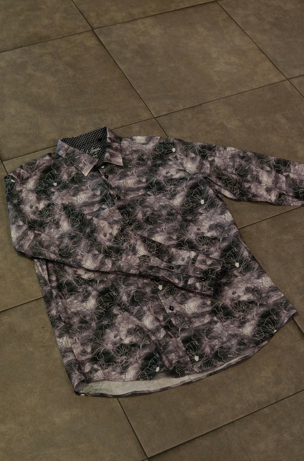 Men’s Long Sleeve Button Up -  Cement Floral