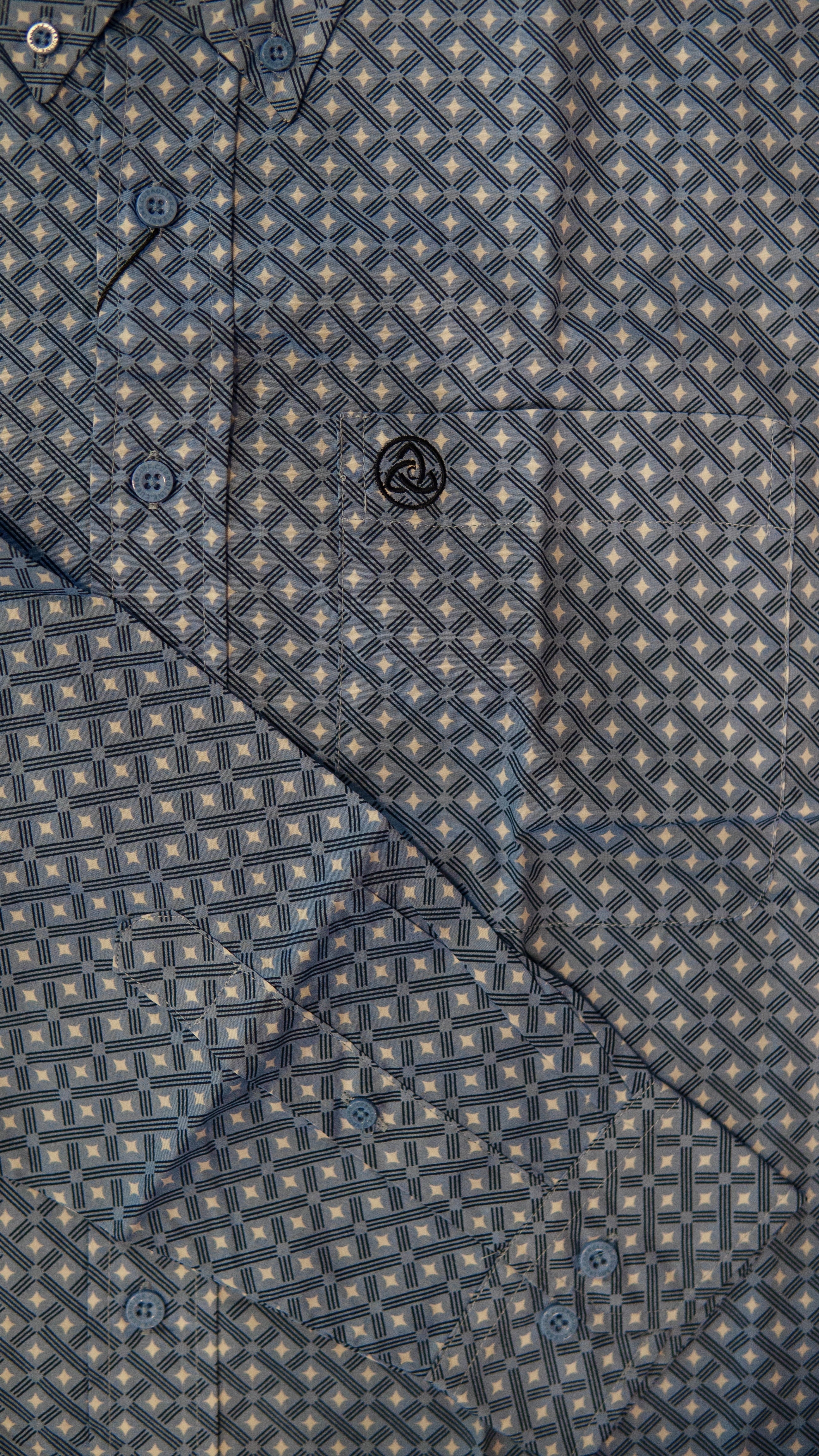 Men’s Printed Long Sleeve Button Up - Blue Diamond