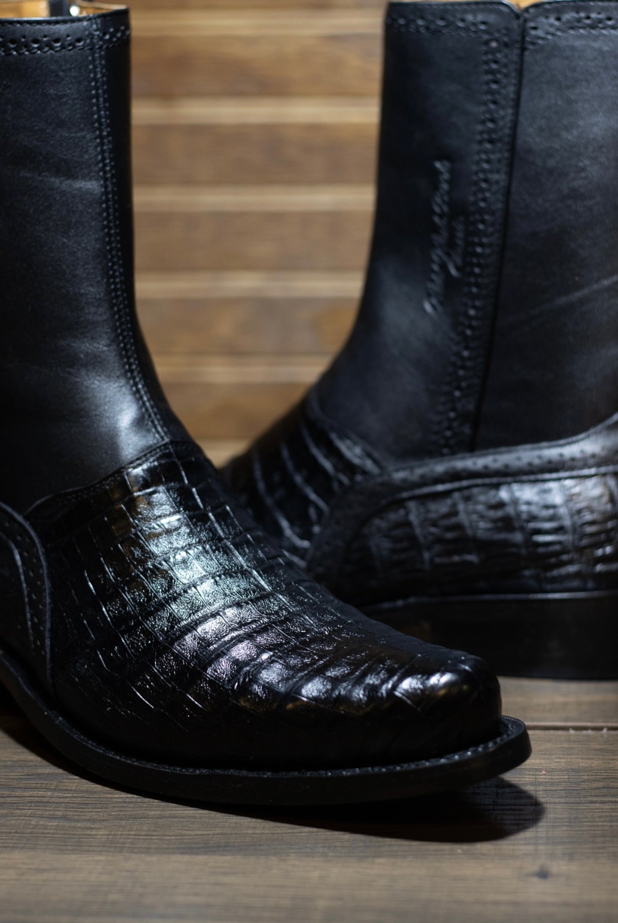 Caiman Belly Francia Zipper Botin “Midnight Black”