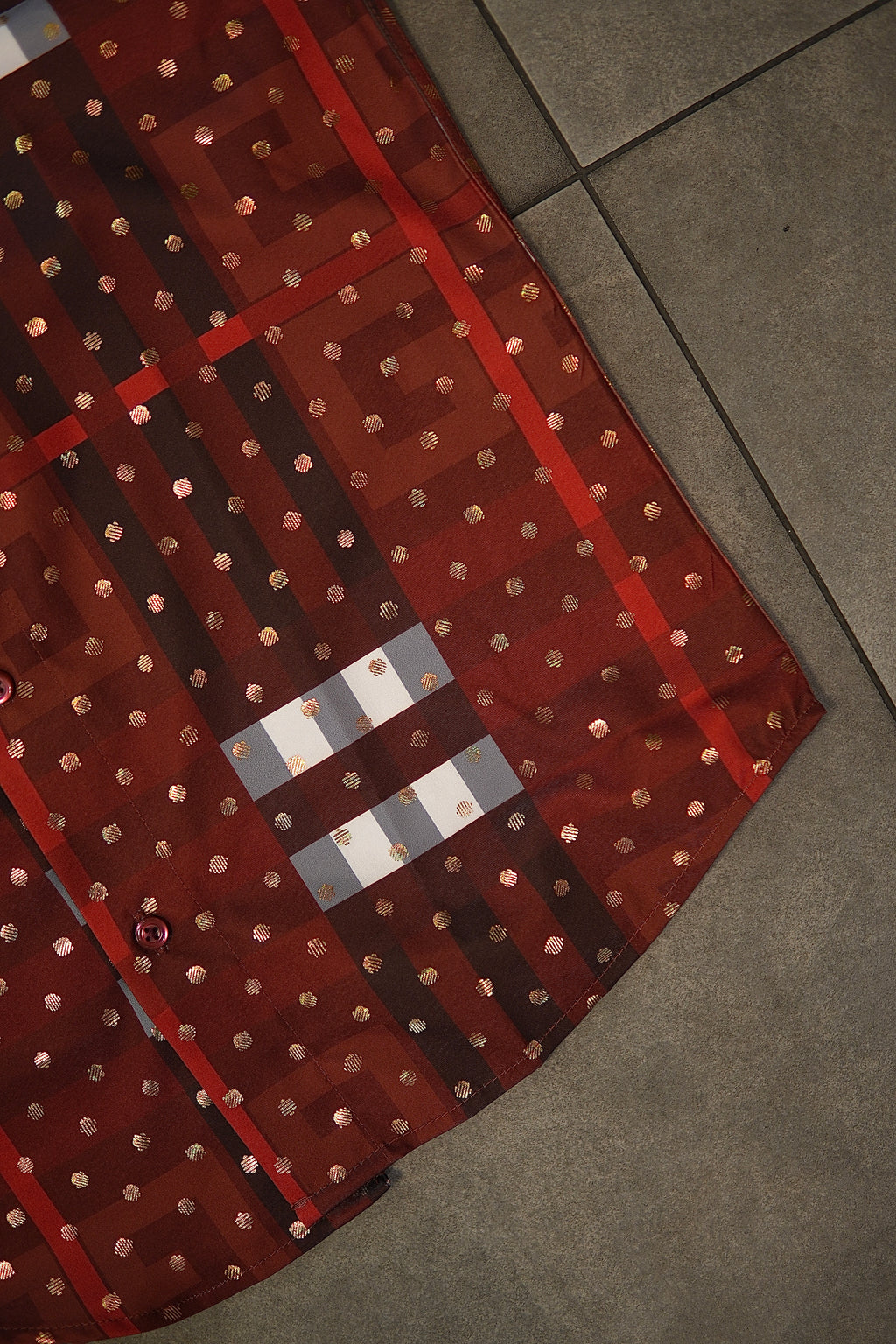 Men’s Printed Short Sleeve Button Up - Poka Burnt Orange