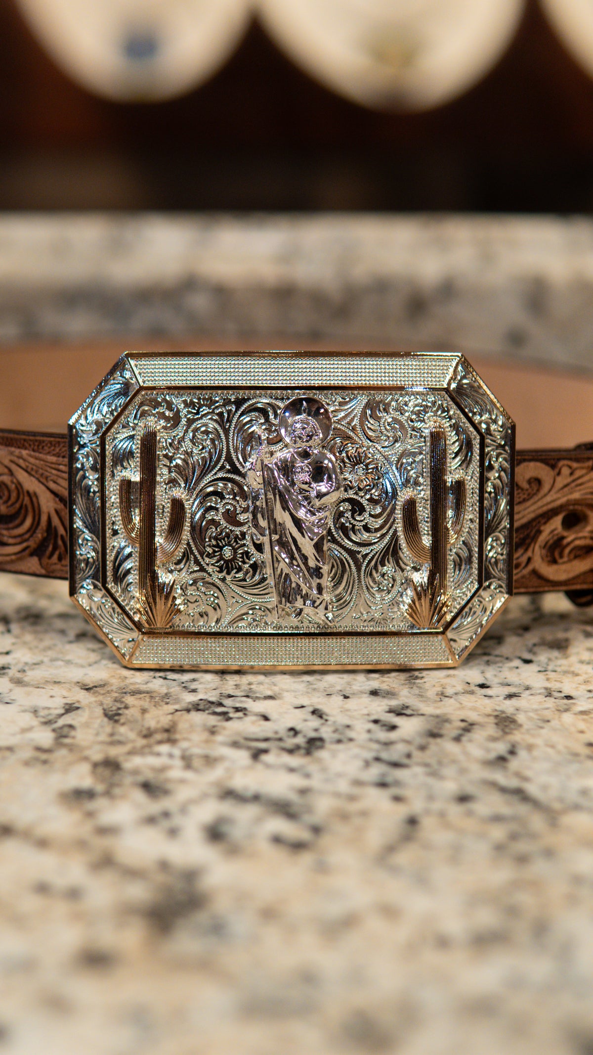 San Judas Cactus Silver Rose Western Buckle