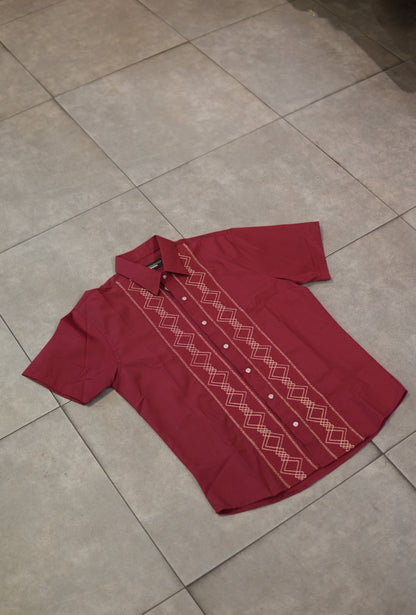 Men’s AW Short Sleeve Button Up “Burgundy Gold”