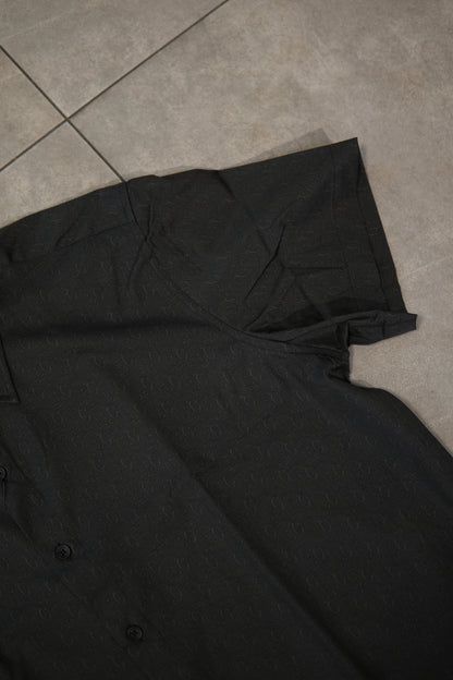 Men’s Printed Short Sleeve Button Up - Black