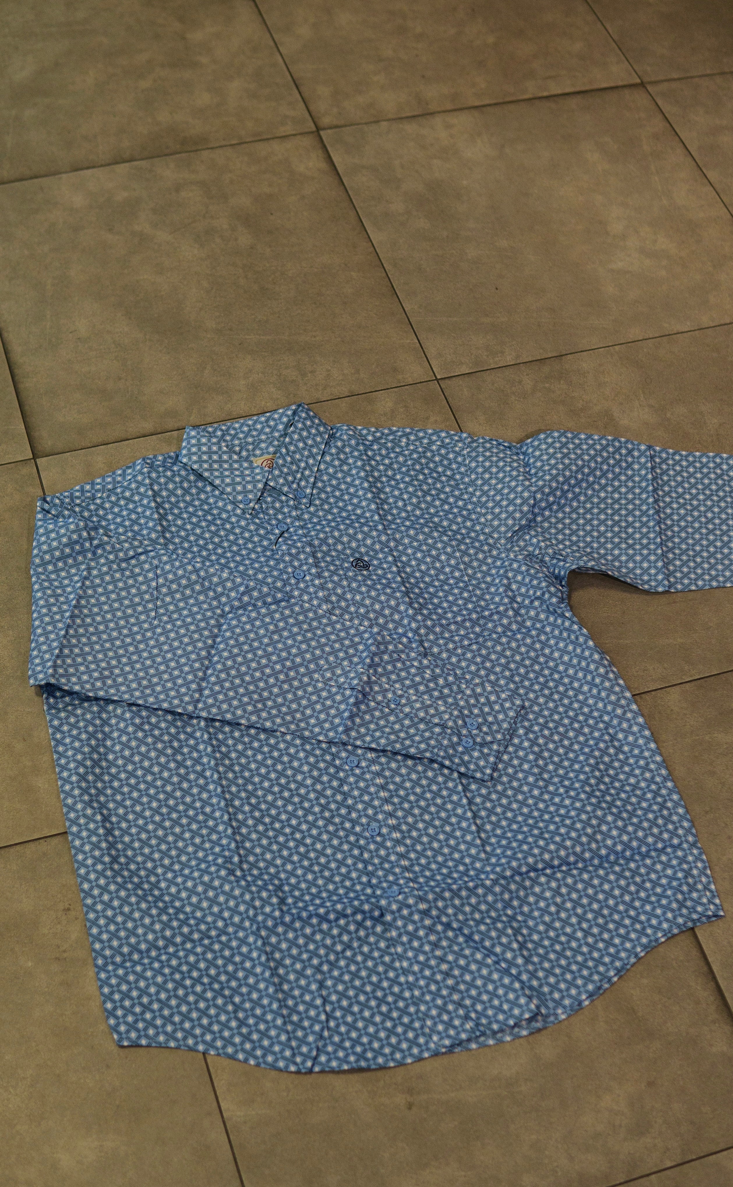 Men’s Printed Long Sleeve Button Up - Blue Diamond