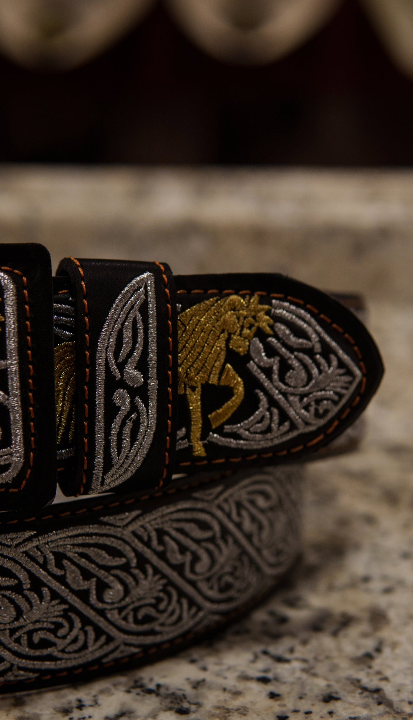 Men’s 2” Belt - Golden Silver Horse