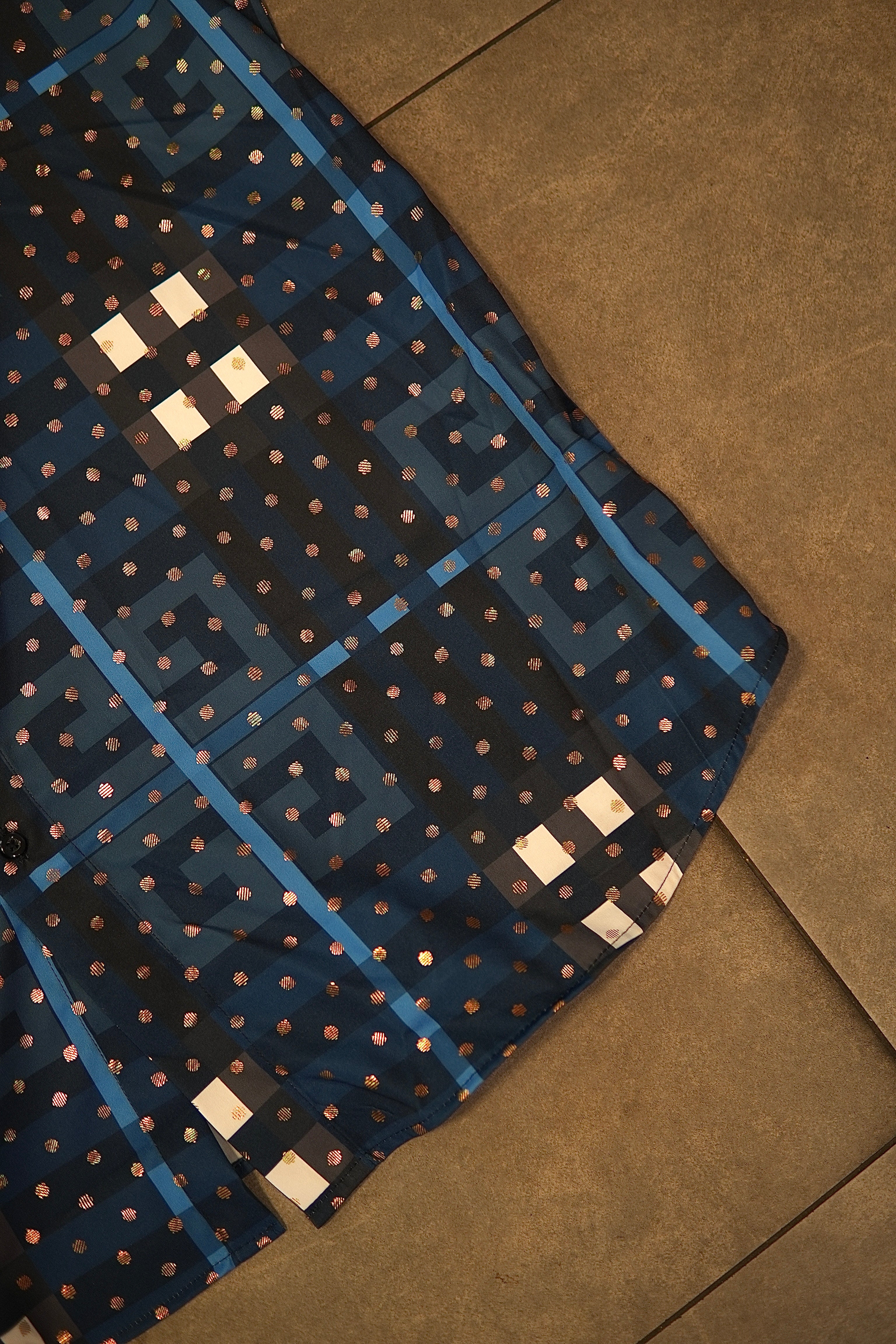 Men’s Printed Short Sleeve Button Up - Poka Blue