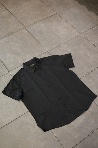 Men’s Printed Short Sleeve Button Up - Black
