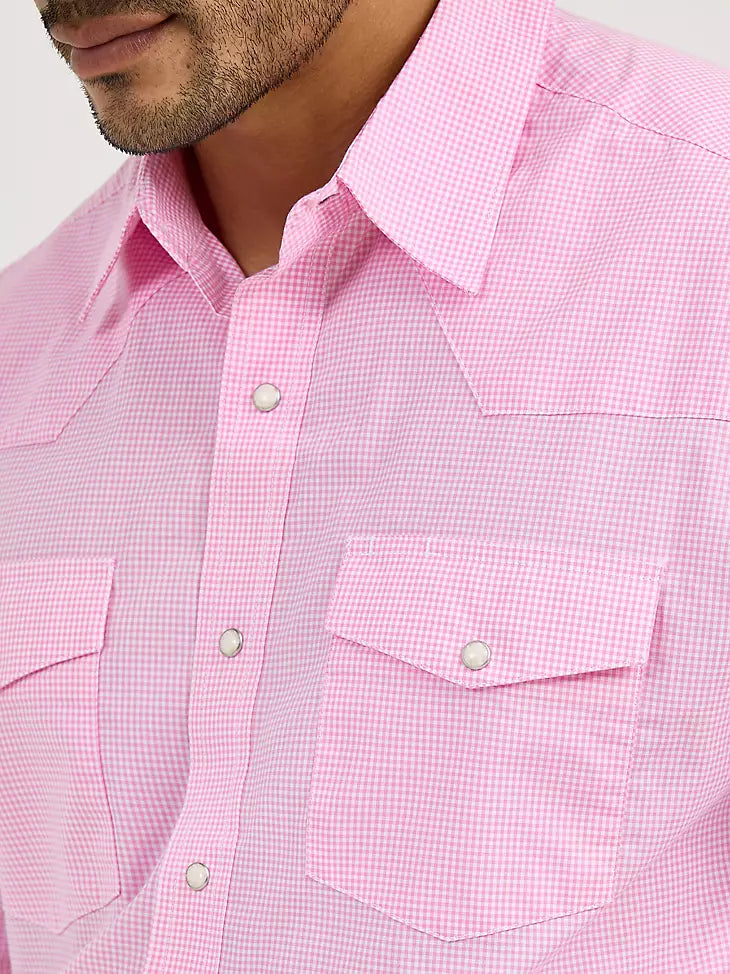 Wrangler Bucking Cancer Pearl Snap Button Up - Pink