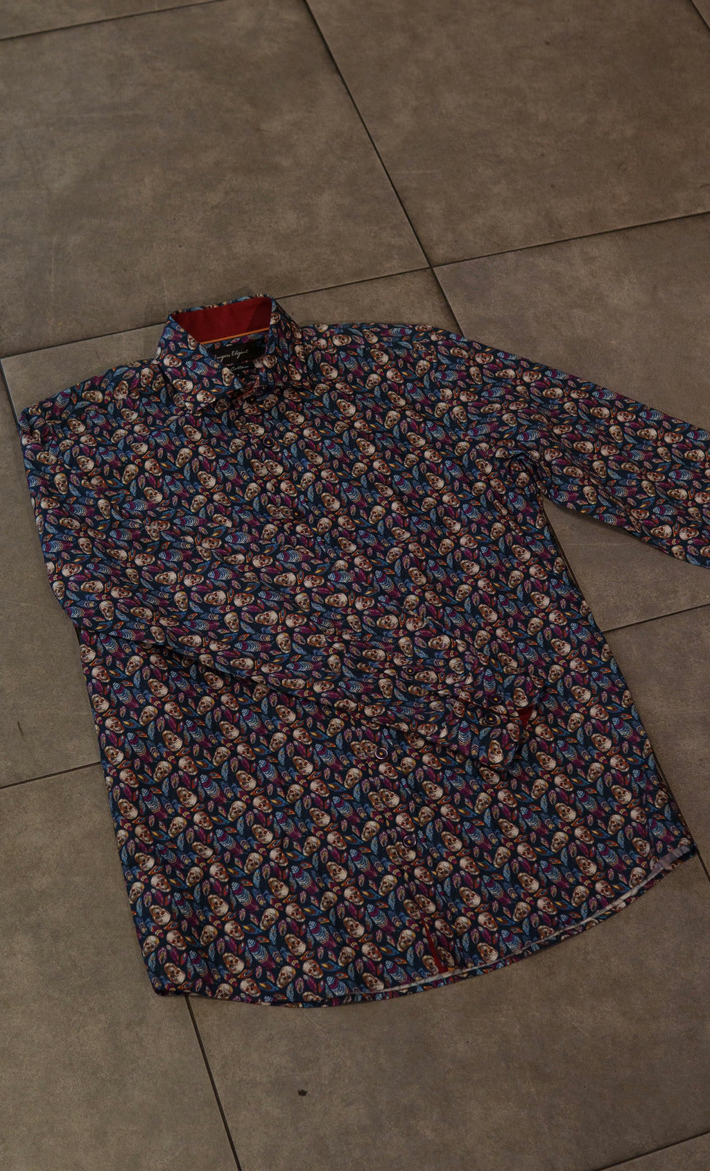 Men’s Printed Long Sleeve Button Up - Cotton Skull Candy