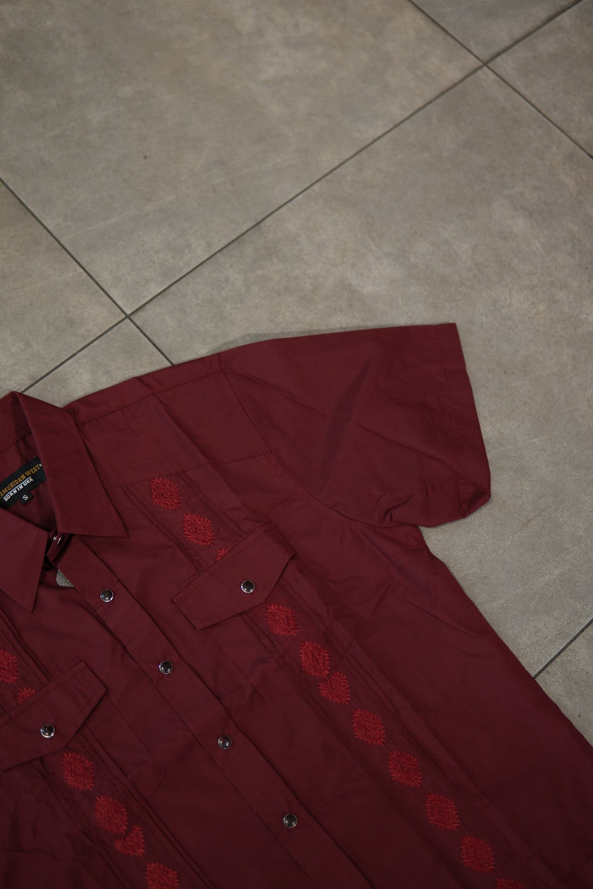 Men’s AW Short Sleeve Button Up “Burgendy Red”