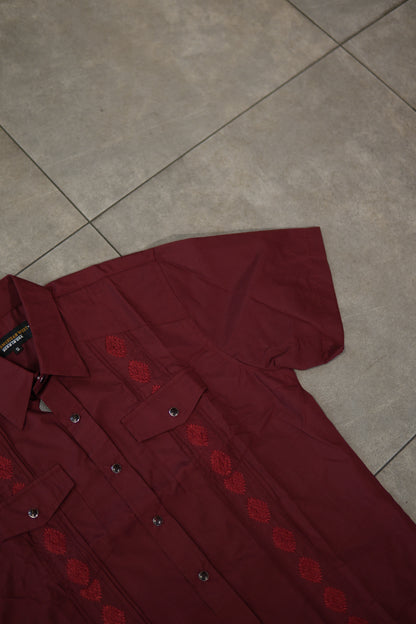 Men’s AW Short Sleeve Button Up “Burgendy Red”
