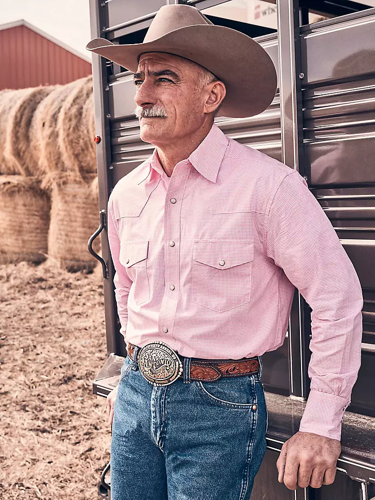 Wrangler Bucking Cancer Pearl Snap Button Up - Pink