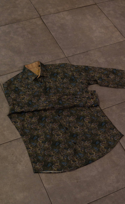 Men’s Printed Long Sleeve Button Up - Paisley’s Swamp