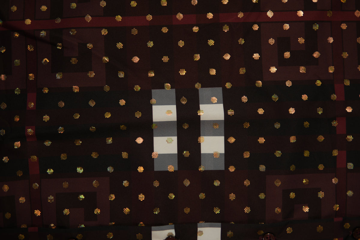 Men’s Printed Short Sleeve Button Up - Poka Dot Burgendy