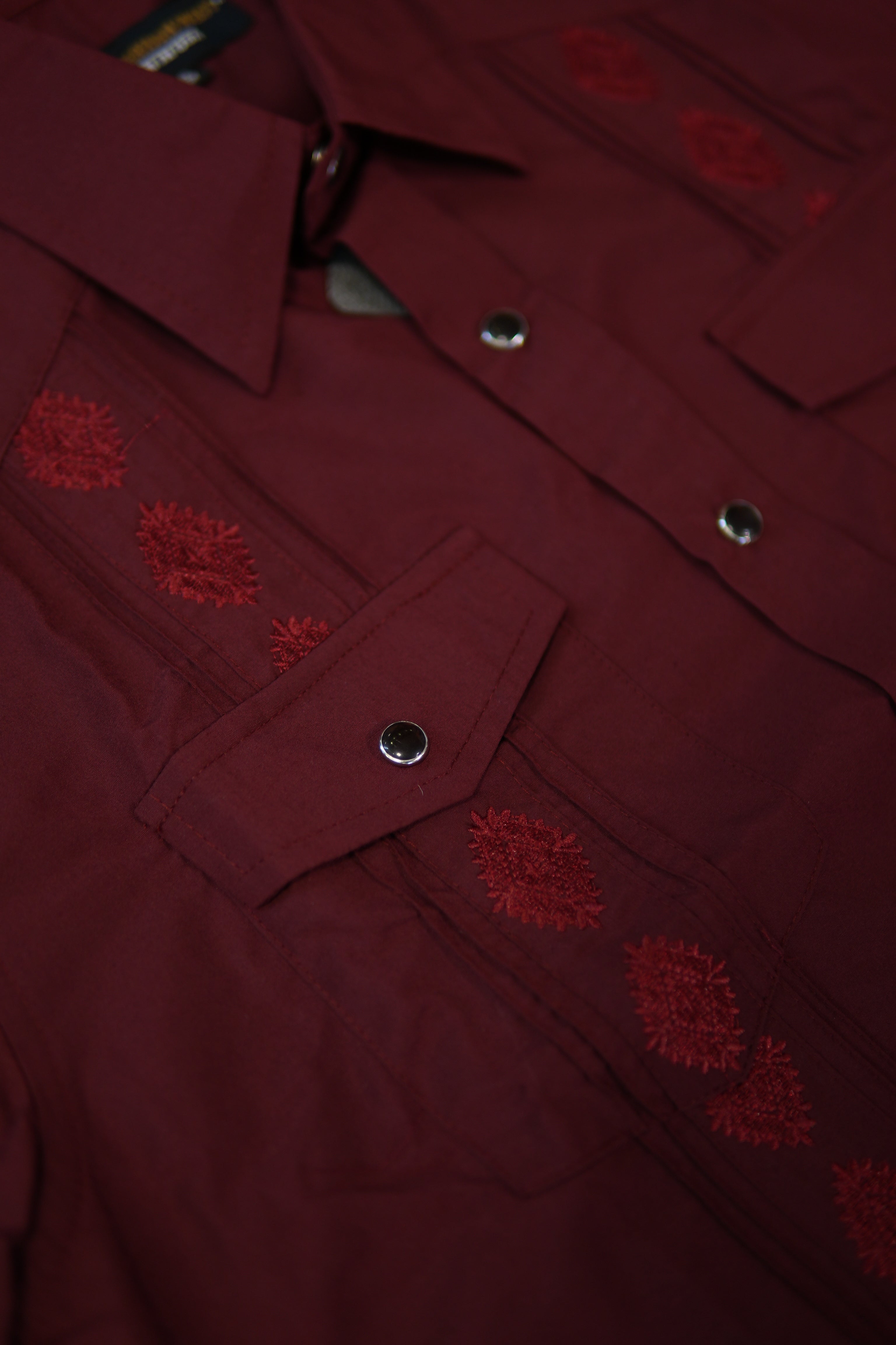 Men’s Guayabera Style Short Sleeve - Burgundy