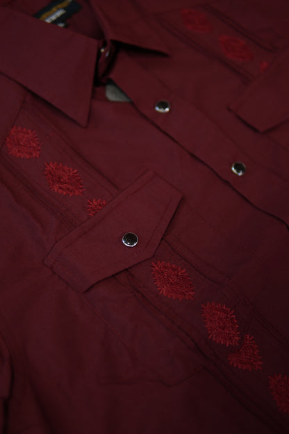Men’s AW Short Sleeve Button Up “Burgendy Red”