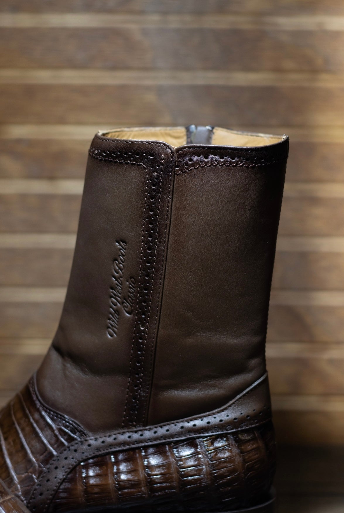 Caiman Belly Francia Zipper Botin “Faded Brown”