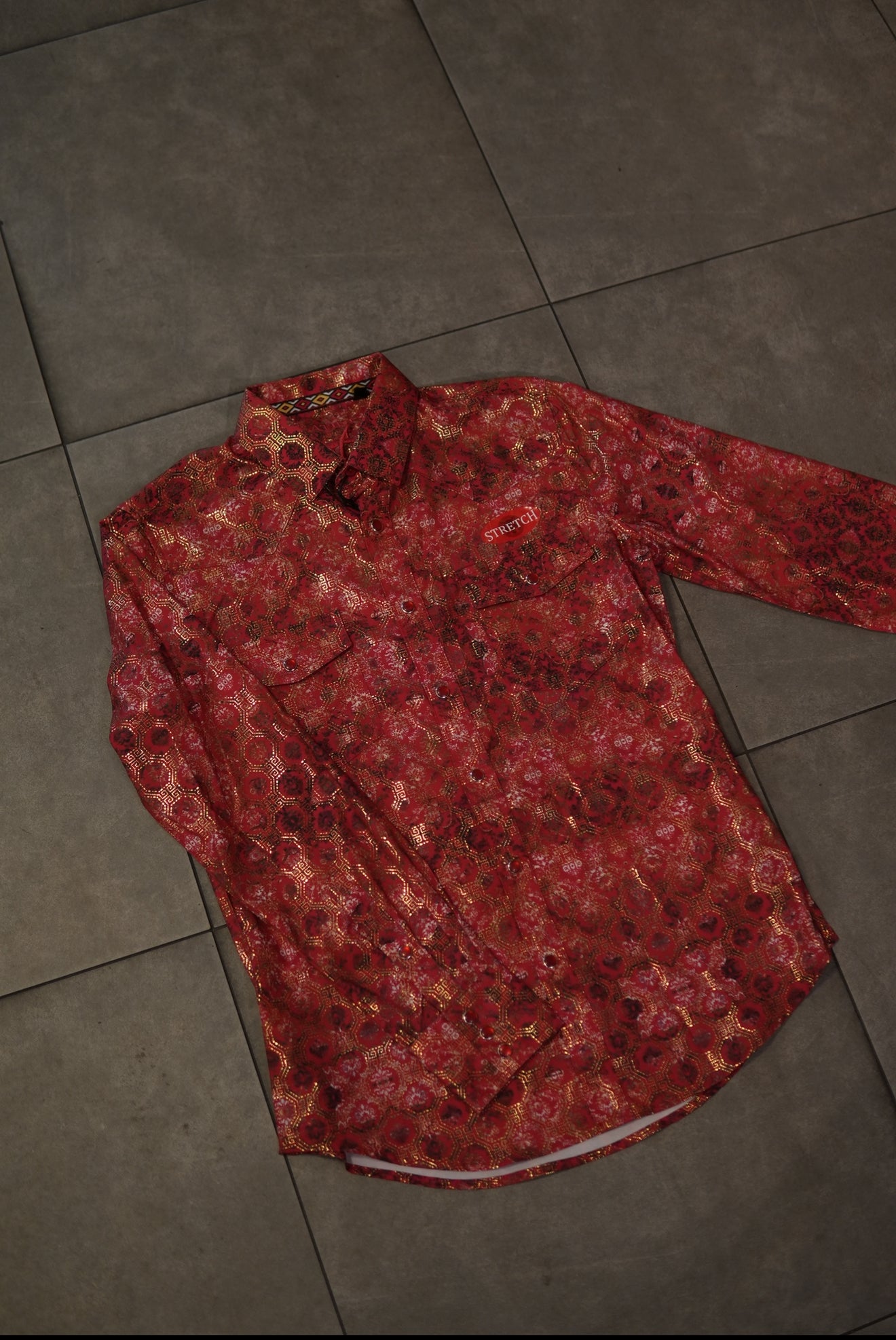 Men’s Printed Long Sleeve Button Up - Golden Orchid