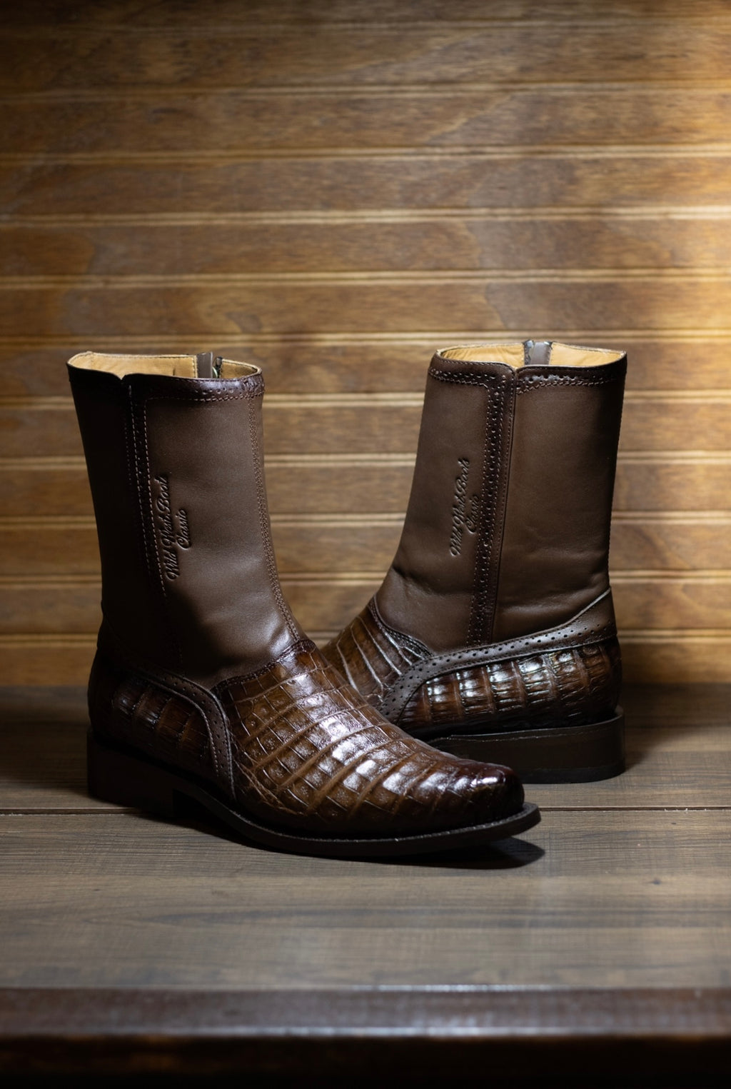 Caiman Belly Francia Zipper Botin “Faded Brown”