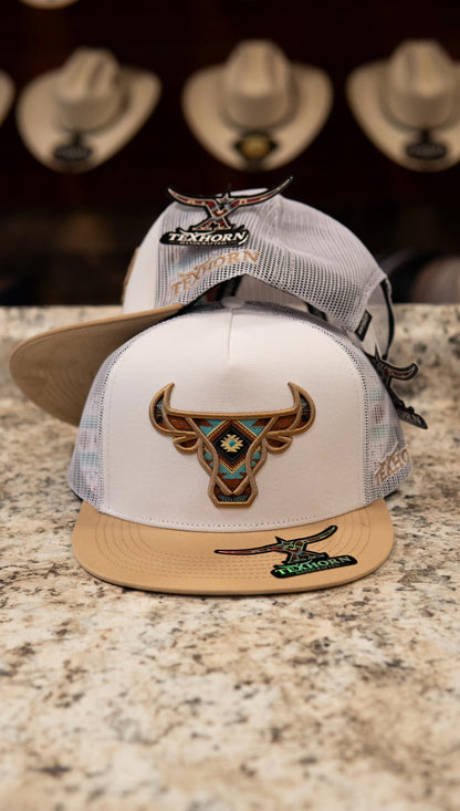 Tex Horn Snapback Cap Beige Bull