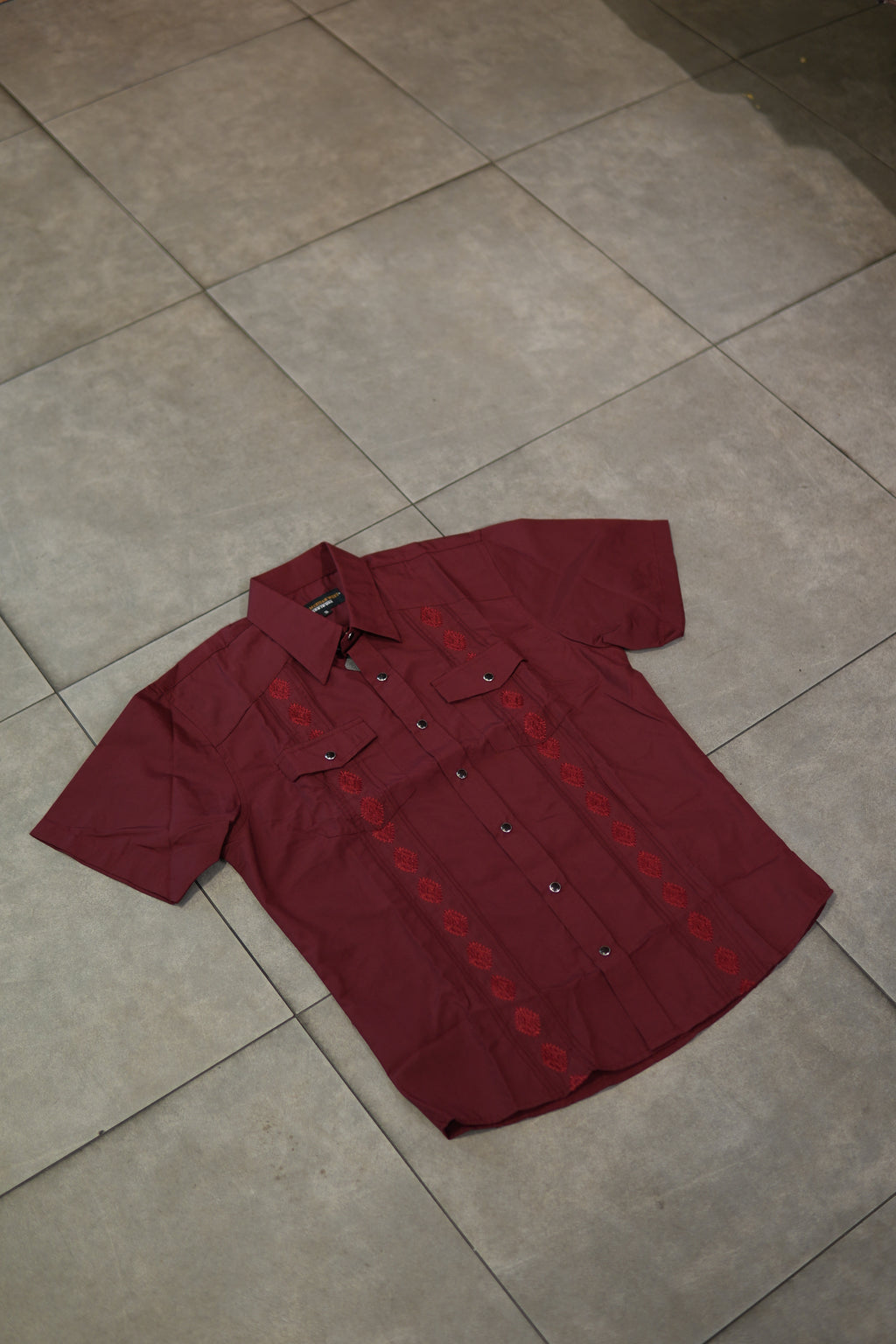 Men’s Guayabera Style Short Sleeve - Burgundy