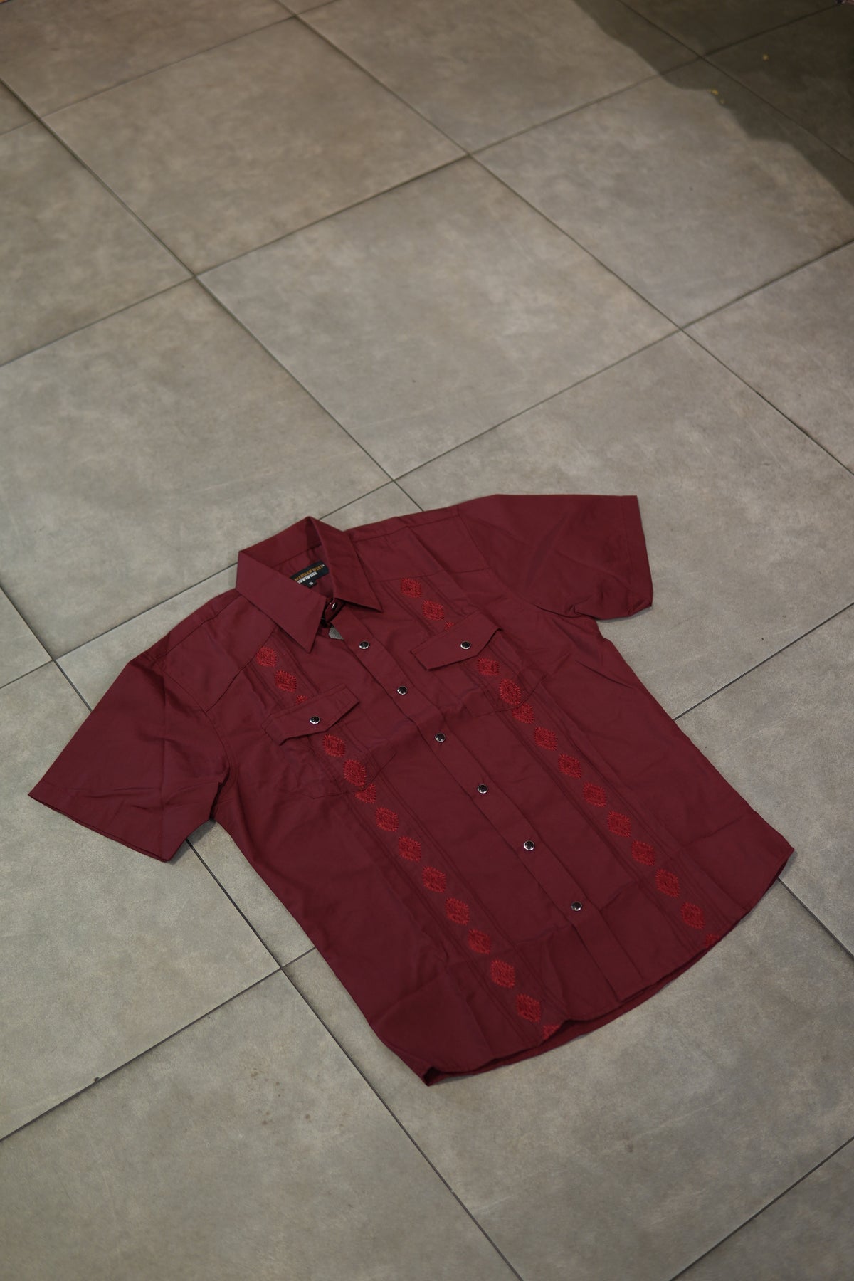 Men’s AW Short Sleeve Button Up “Burgendy Red”