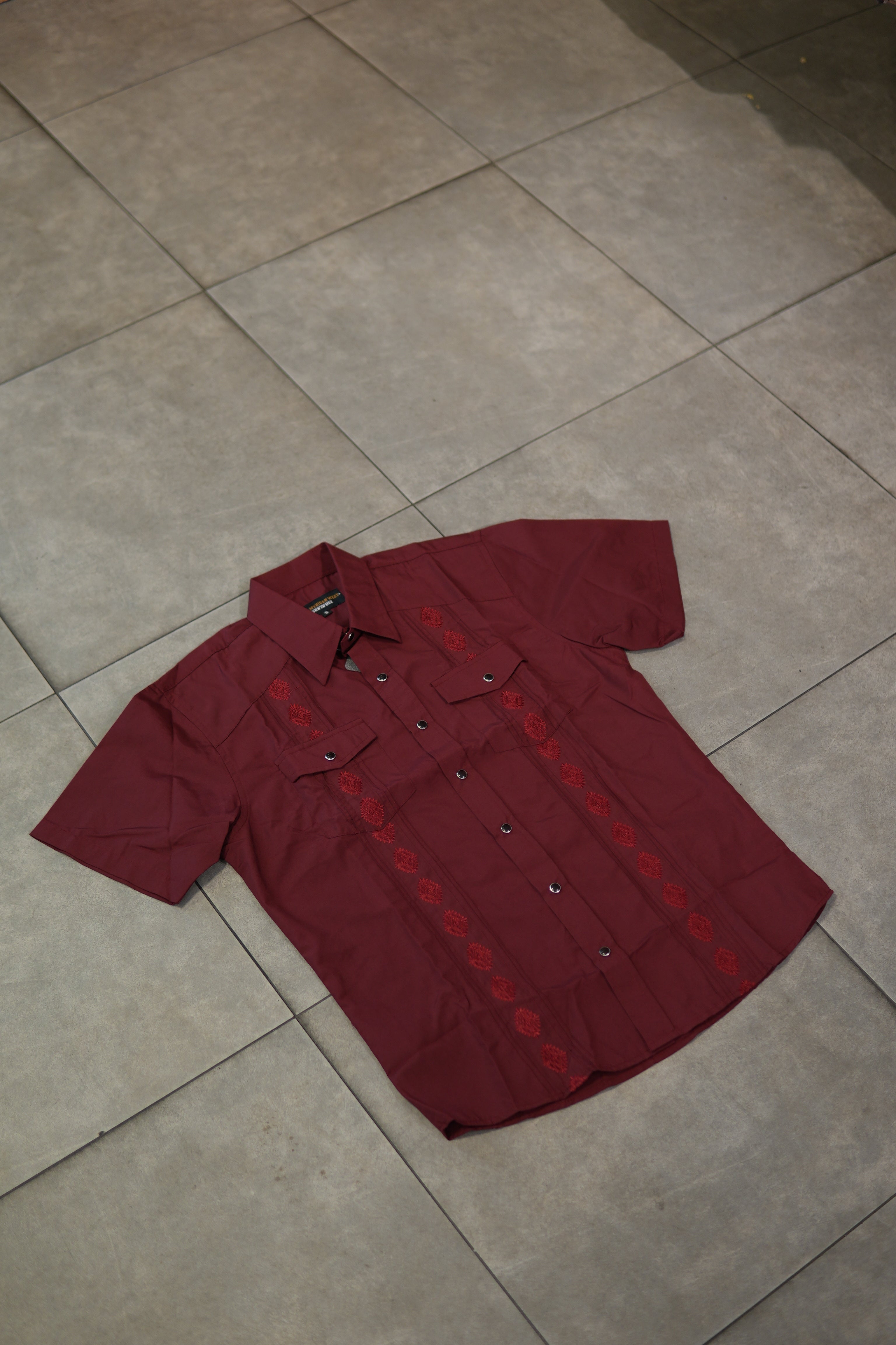 Men’s Guayabera Style Short Sleeve - Burgundy