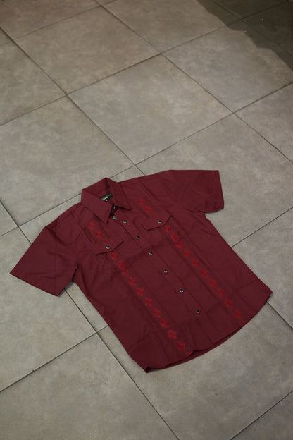 Men’s AW Short Sleeve Button Up “Burgendy Red”