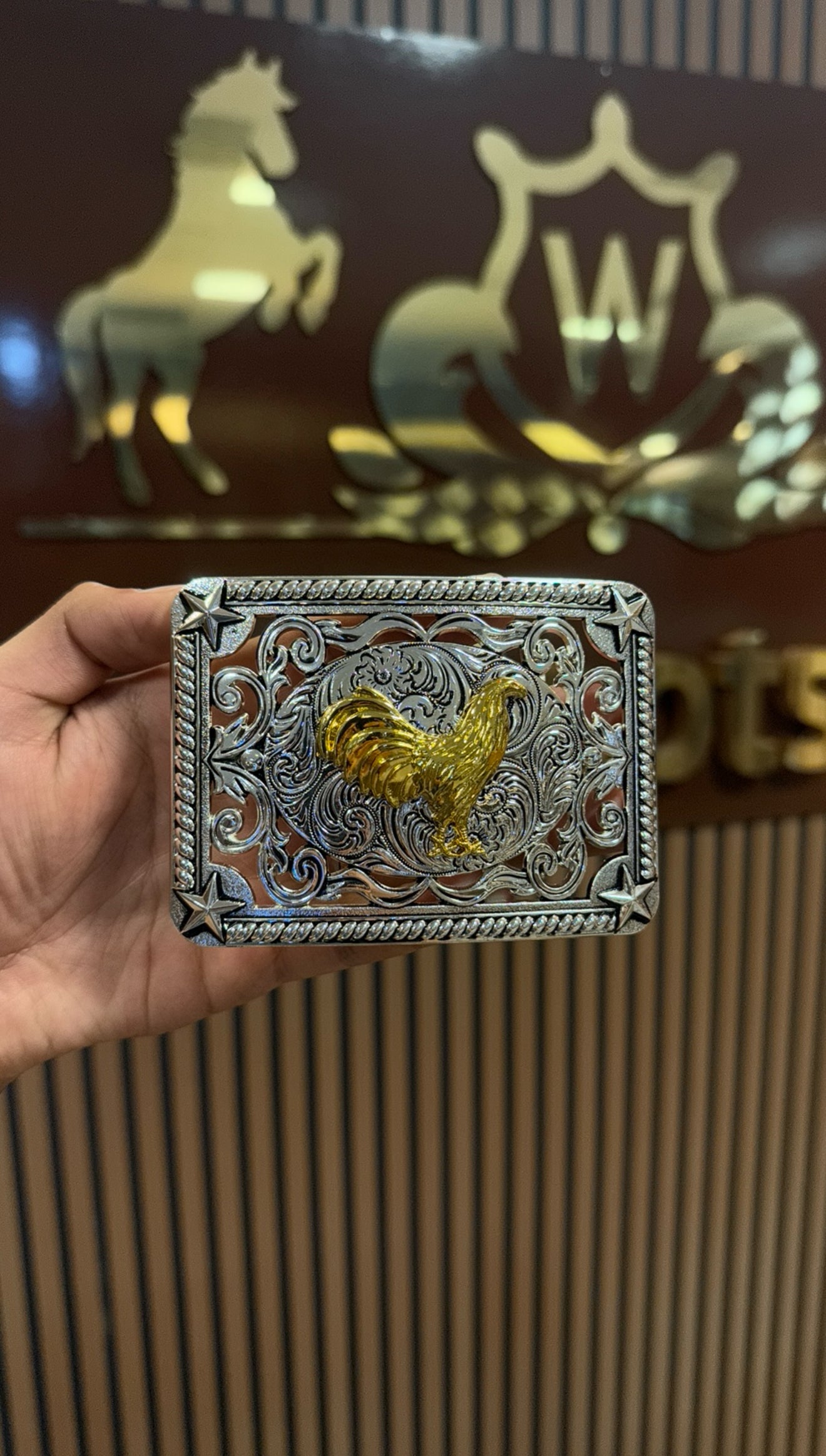 Rooster Gold Silver Buckle
