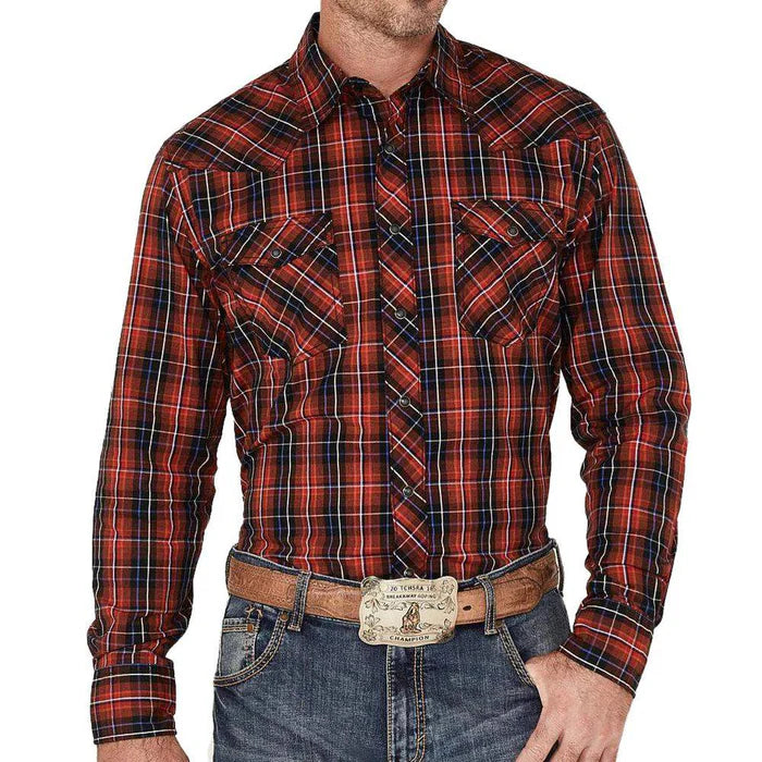 Wrangler 20X Competition Button Up - Plaid Burg Blue