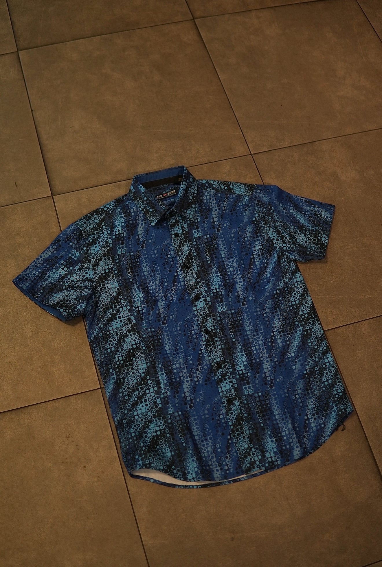Men’s Printed Short Sleeve Button Up - Blue Lagoon