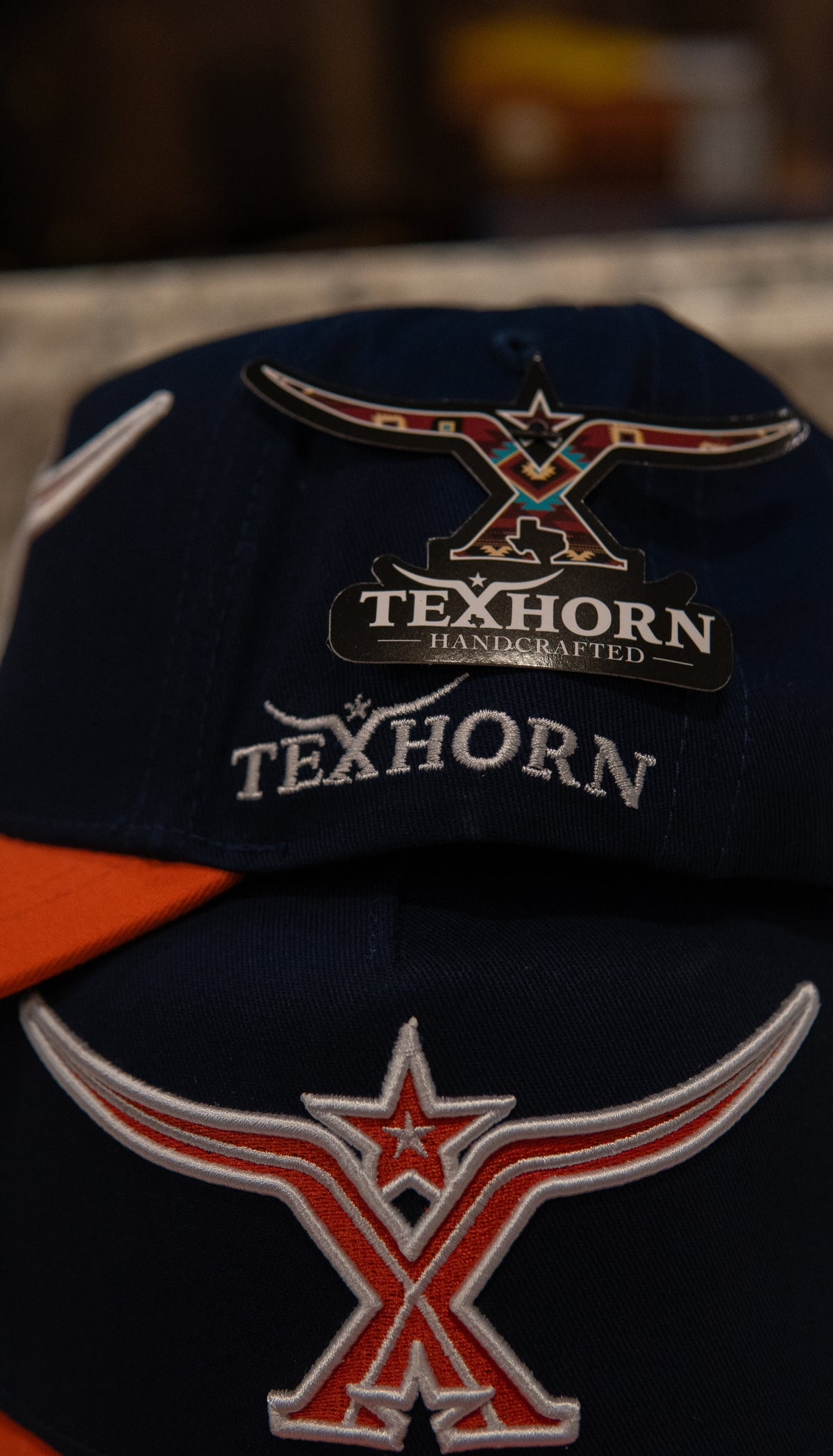 Tex Horn Snapback Cap Navy Orange Brim