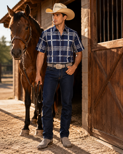 Men’s Moderno Short Sleeve Button Up “Navy Stripe”