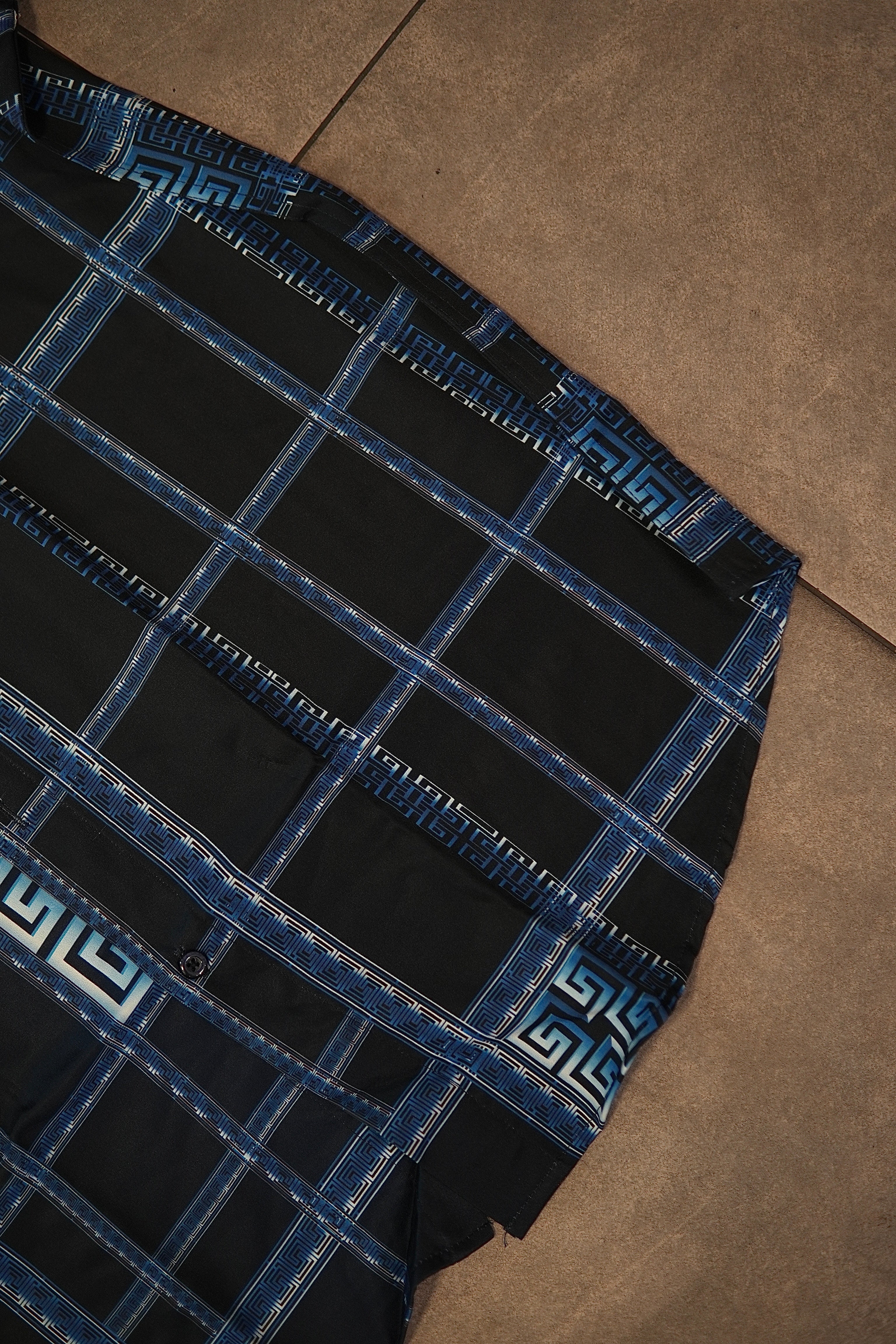 Men’s Printed Short Sleeve Button Up - Blue Laguna