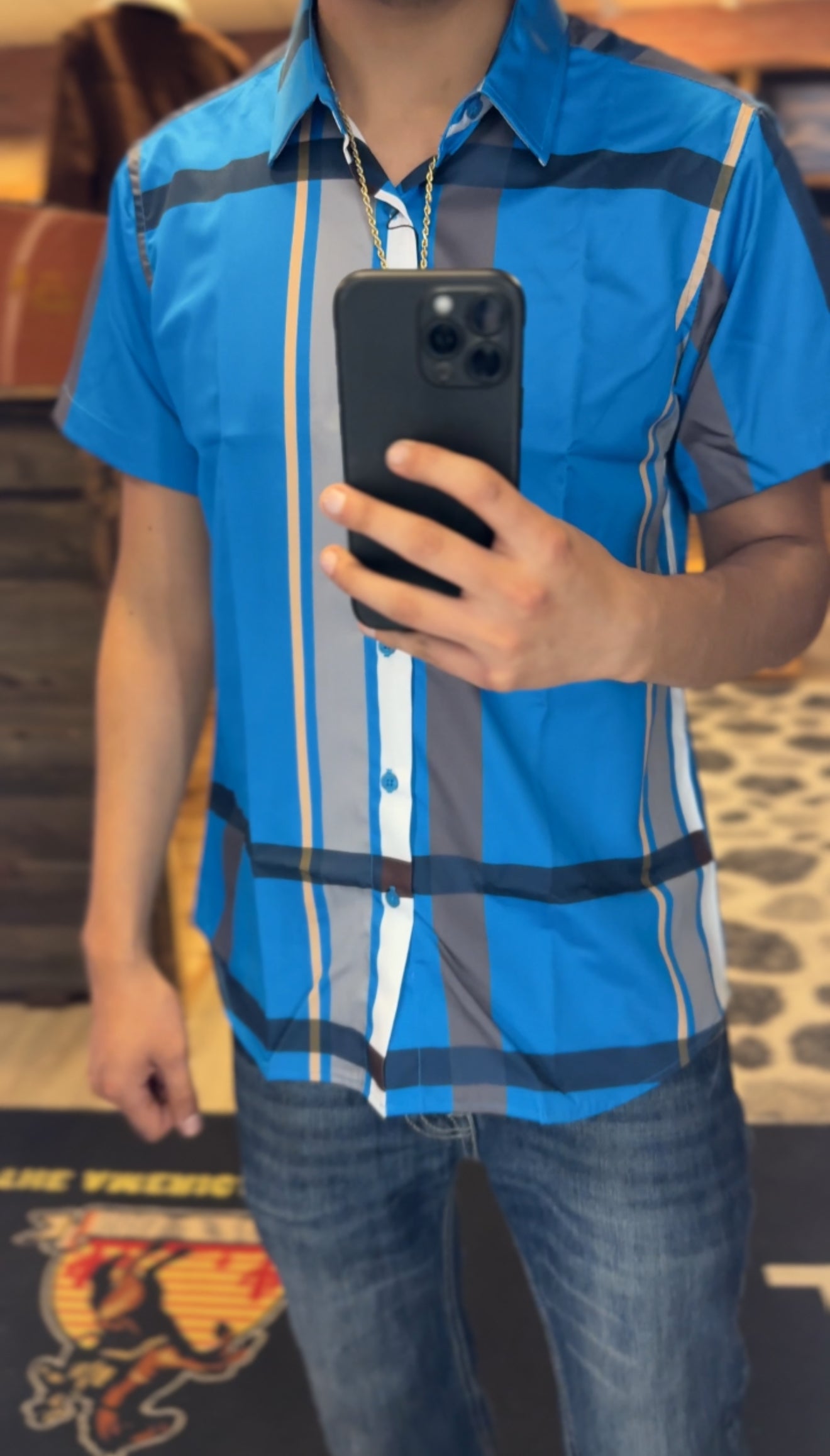 Men’s Short Sleeve Button Up - Blue Lagoon