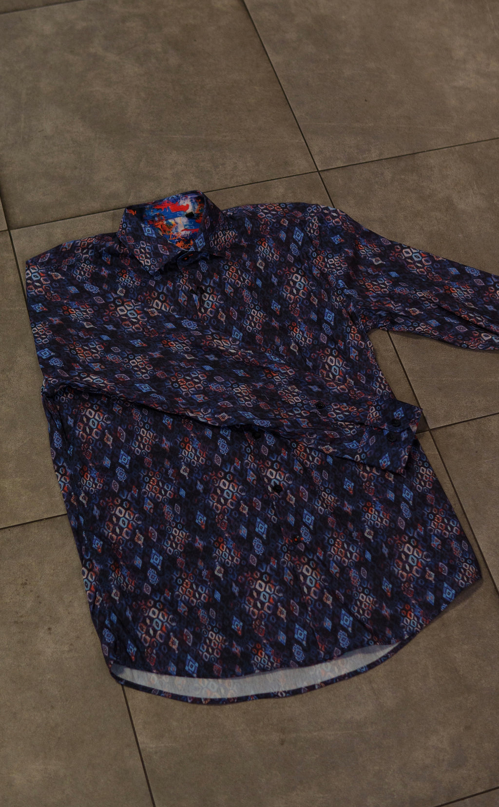 Men’s Printed Long Sleeve Button Up - Hexagonal Purp