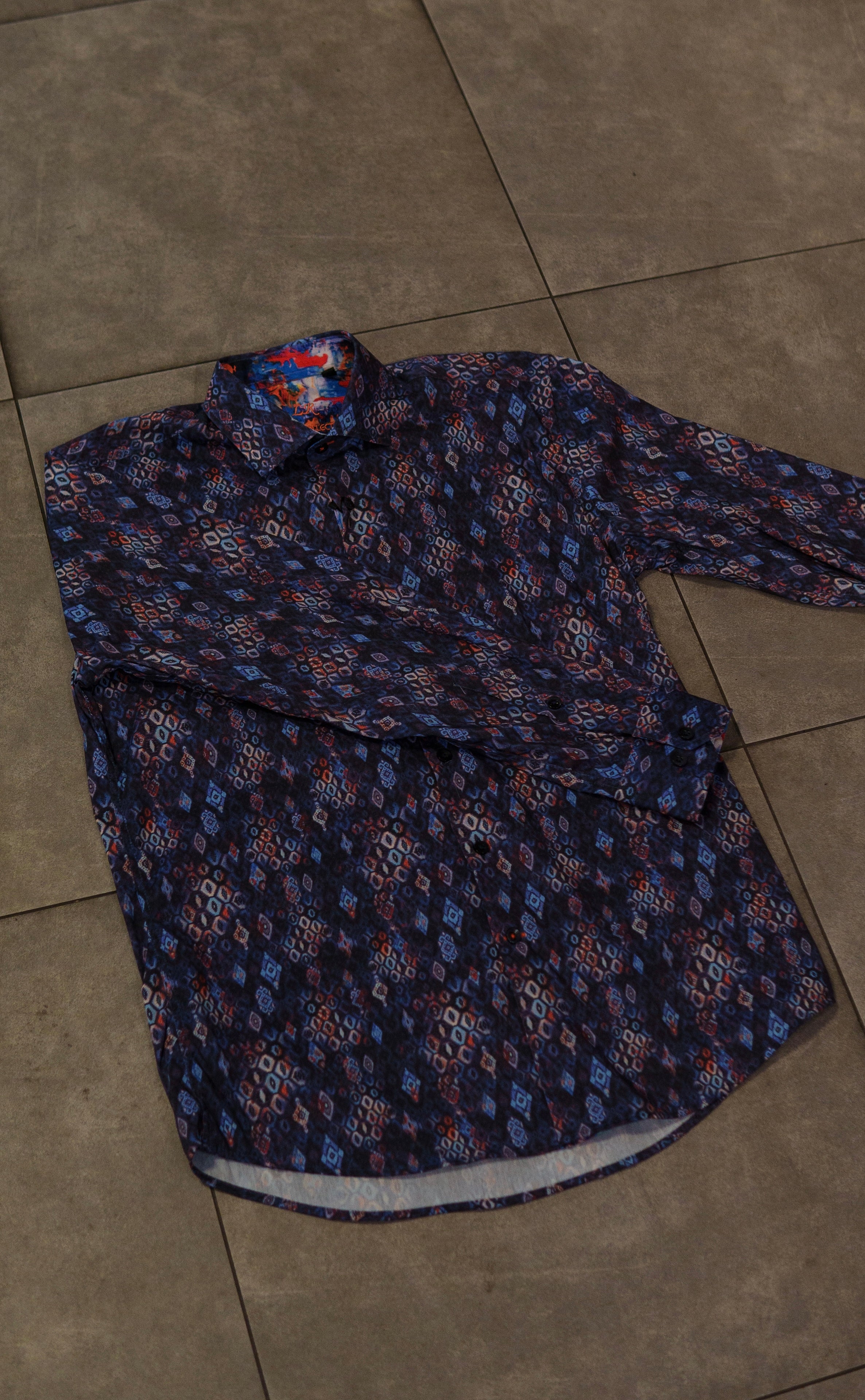 Men’s Printed Long Sleeve Button Up - Hexagonal Purp
