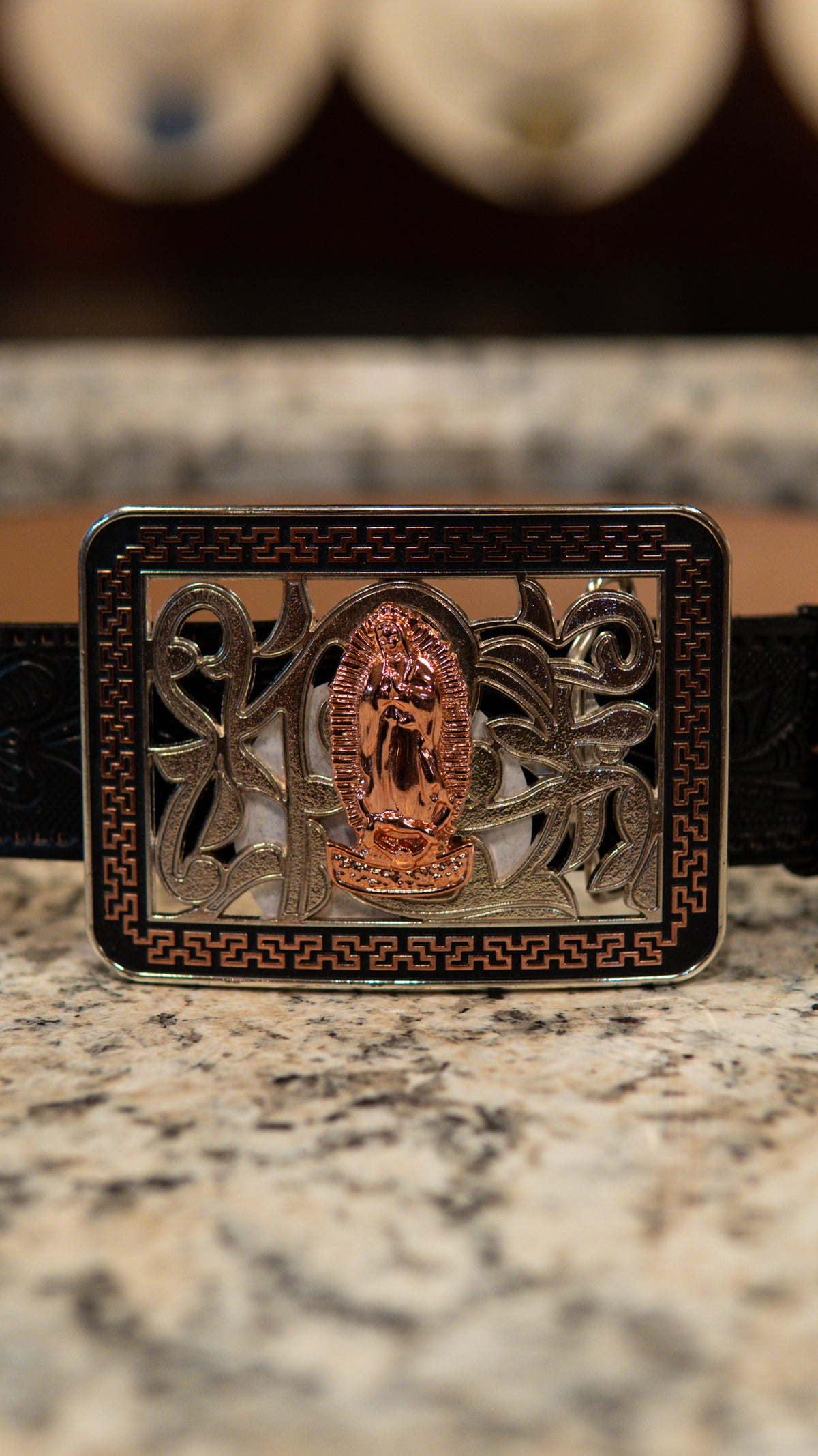 Virgin Mary Rose Pink Square Western Buckle