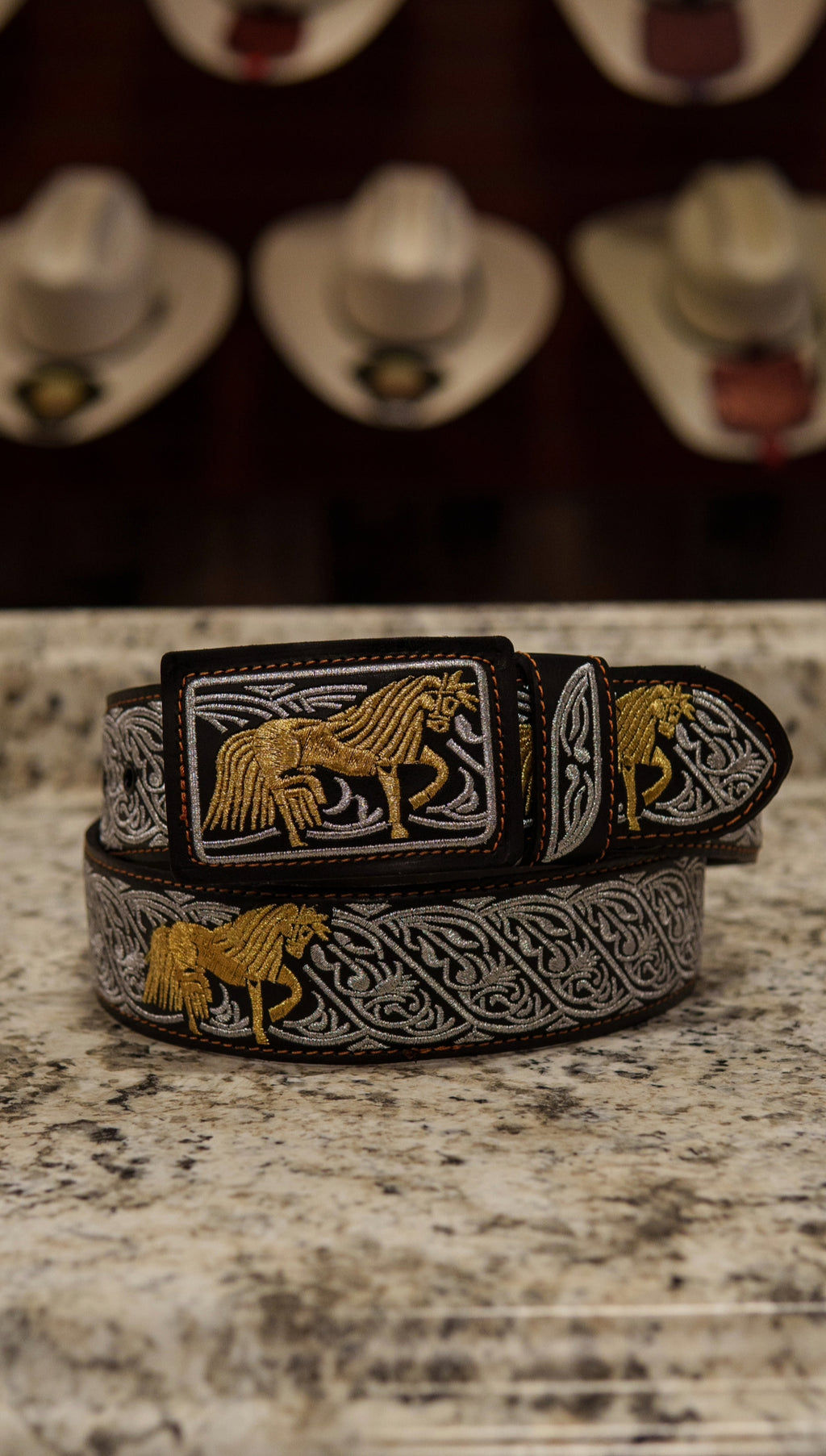 Men’s 2” Belt - Golden Silver Horse
