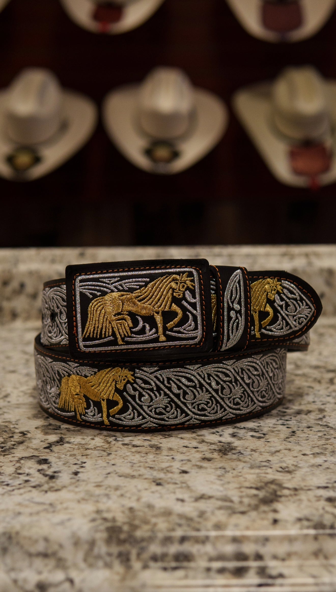 Men’s 2” Belt - Golden Silver Horse