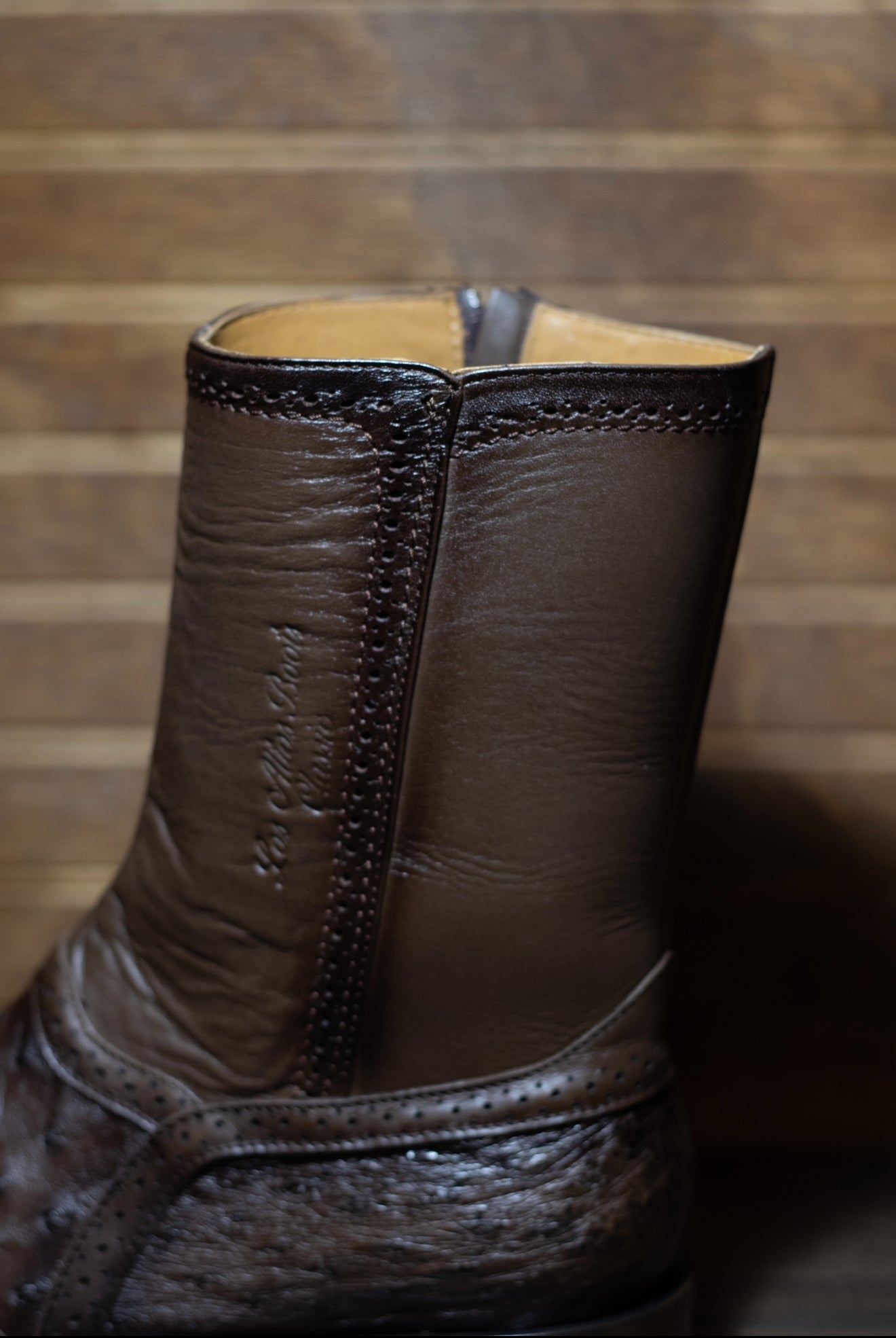 Ostrich Francia Zipper Botin “Faded Brown”